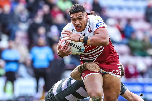Patrick Mago of Wigan Warriors breaks with the ball during the Betfred Super League round 6 match Wigan Warriors vs Huddersfield Giants at The Brick Community Stadium, Wigan, United Kingdom on 28 March 2026

(Photo by Alfie Cosgrove/News Images)