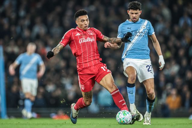 Igor Jesus of Nottingham Forest and Matheus Nunes of Manchester City battle for the ball during the Premier League match Manchester City vs Nottingham Forest at Etihad Stadium, Manchester, United Kingdom on 04 March 2026

(Photo by Mark Cosgrove/News Images)