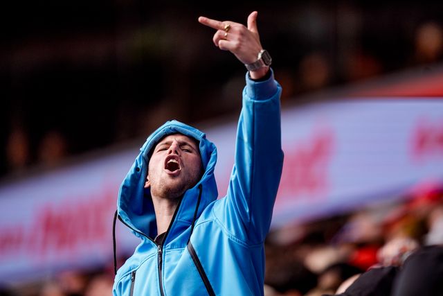 Forest fan makes a gesture during the Premier League match Nottingham Forest vs Aston Villa at City Ground, Nottingham, United Kingdom on 12 April 2026

(Photo by Maynard Manyowa/News Images)