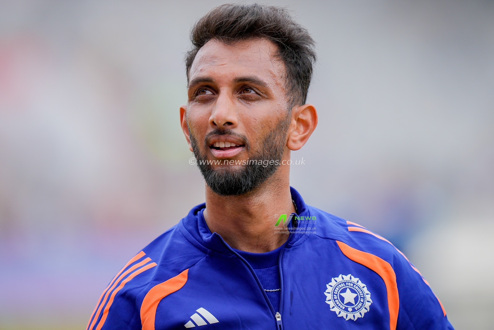 Prasidh Krishna of India in the pre-game warm up session during the Second Vitality T20 International match England vs India at Old Trafford, Manchester, United Kingdom on 04 July 2026

(Photo by Maynard Manyowa/News Images)