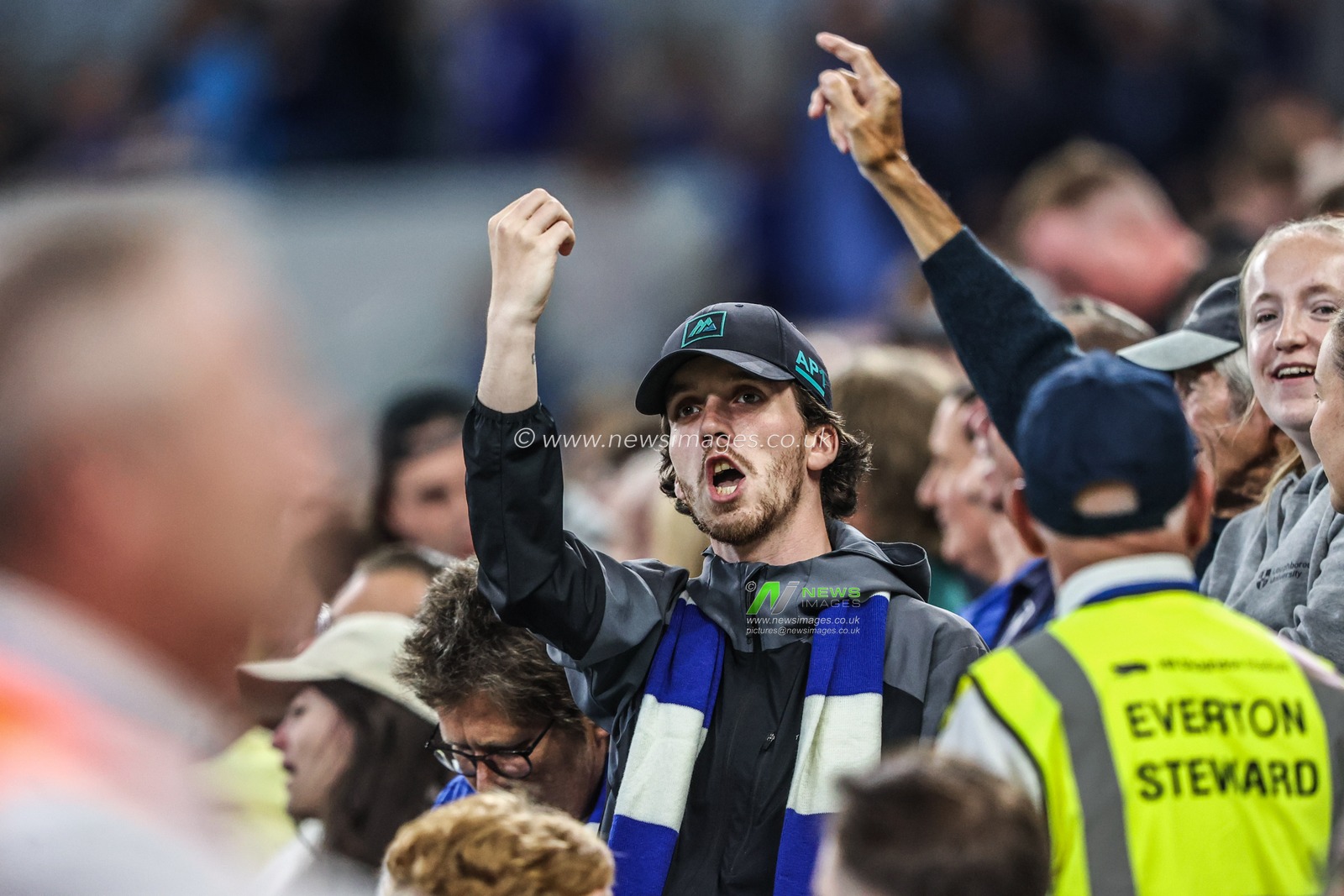 Everton fans gesture towards Mansfield fans during the Carabao Cup match Everton vs Mansfield Town at Hill Dickinson Stadium, Liverpool, United Kingdom, 27th August 2025

(Photo by Alfie Cosgrove/News Images)