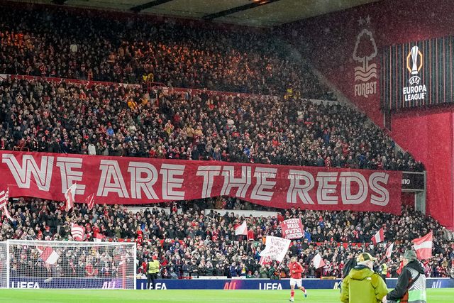 We are the reds banner during the UEFA Europa League 
Knockout Round Play-offs match Nottingham Forest vs Fenerbahce at City Ground, Nottingham, United Kingdom on 26 February 2026

(Photo by Maynard Manyowa/News Images)