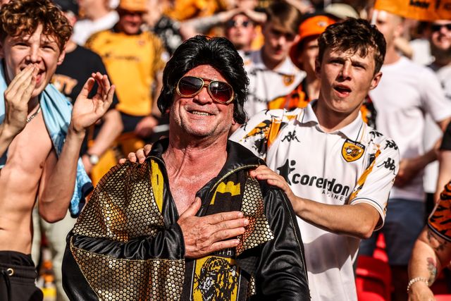 Hull fans watch on in the final minutes of the game during the Sky Bet Championship Playoffs Final match Hull City vs Middlesbrough at Wembley Stadium, London, United Kingdom on 23 May 2026

(Photo by Alfie Cosgrove/News Images)