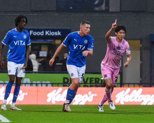 Yuki Ohashi of Blackburn Rovers celebrates his goal to make it 0-4 during the Carabao Cup match Stockport County vs Blackburn Rovers at Edgeley Park Stadium, Stockport, United Kingdom, 13th August 2024

(Photo by Craig Thomas/News Images)