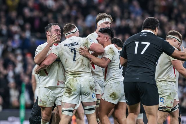 Sam Underhill of England celebrates his try during the Quilter Nations Series 2025 match England vs New Zealand at Allianz Stadium, Twickenham, United Kingdom, 15th November 2025

(Photo by Mark Cosgrove/News Images)

*** GER AUT SUI OUT ***