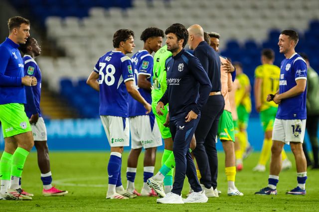 Cardiff City Head Coach Brian Barry-Murphy at the final whistle during the Carabao Cup round 2 match Cardiff City vs Norwich City at Cardiff City Stadium, Cardiff, United Kingdom on 25 August 2026

(Photo by Andrew Lewis/News Images)
