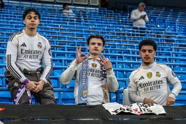 Real Madrid fans during the UEFA Champions League last 16 second leg match Manchester City vs Real Madrid at The City of Manchester Stadium, Manchester, United Kingdom on 17 March 2026

(Photo by Mark Cosgrove/News Images)
