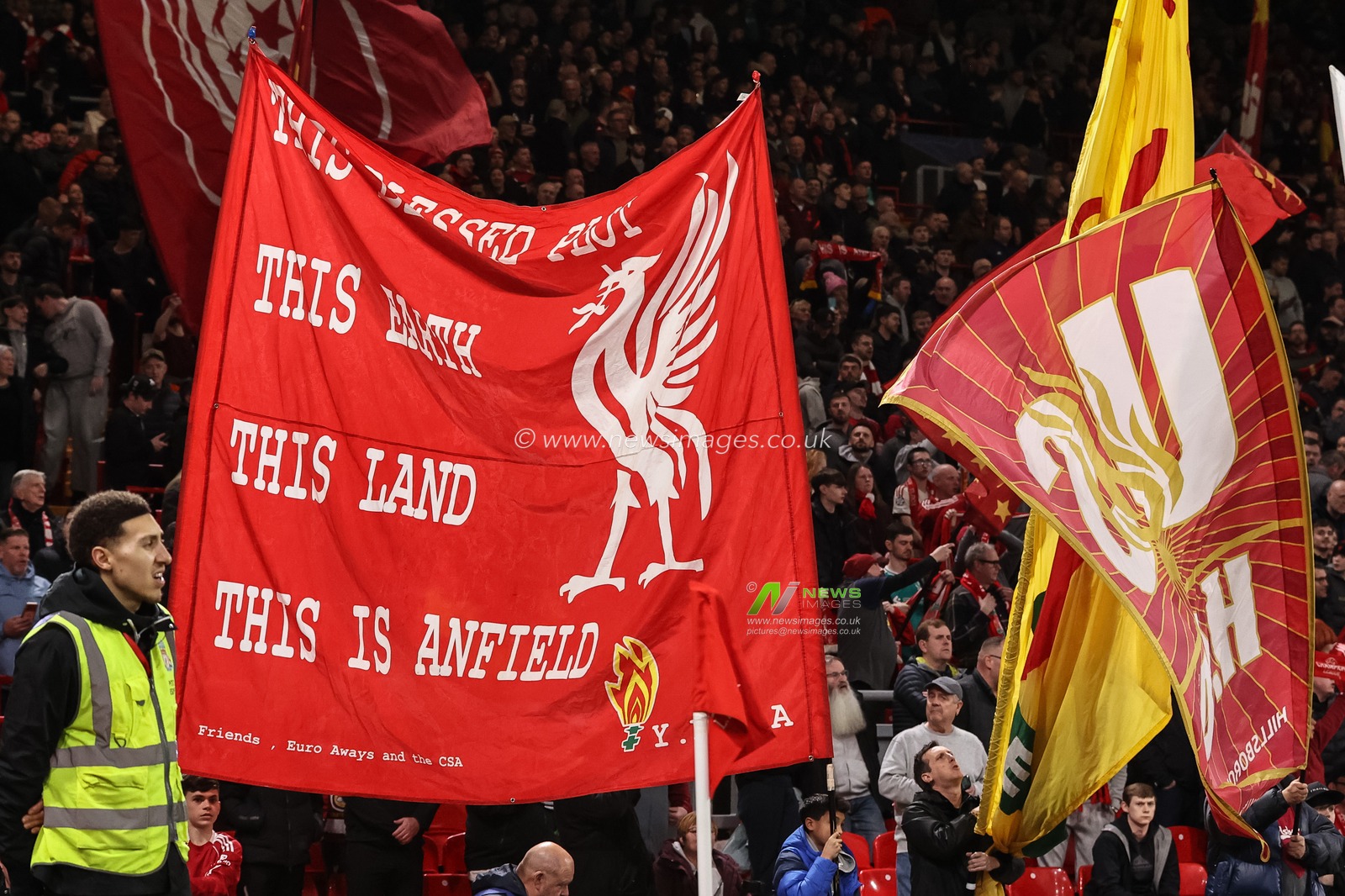 Liverpool fans wave flags in the Kop during the UEFA Champions League last 16 second leg match Liverpool vs Galatasaray at Anfield, Liverpool, United Kingdom on 18 March 2026

(Photo by Alfie Cosgrove/News Images)