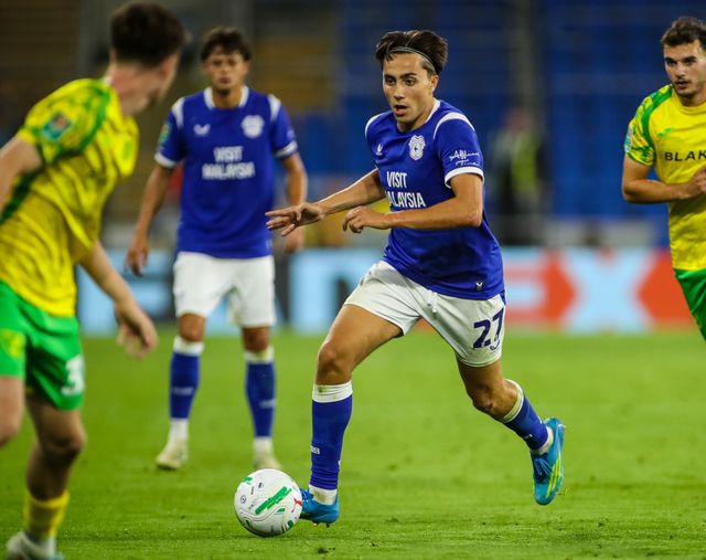 Joel Colwill of Cardiff City during the Carabao Cup round 2 match Cardiff City vs Norwich City at Cardiff City Stadium, Cardiff, United Kingdom on 25 August 2026

(Photo by Andrew Lewis/News Images)