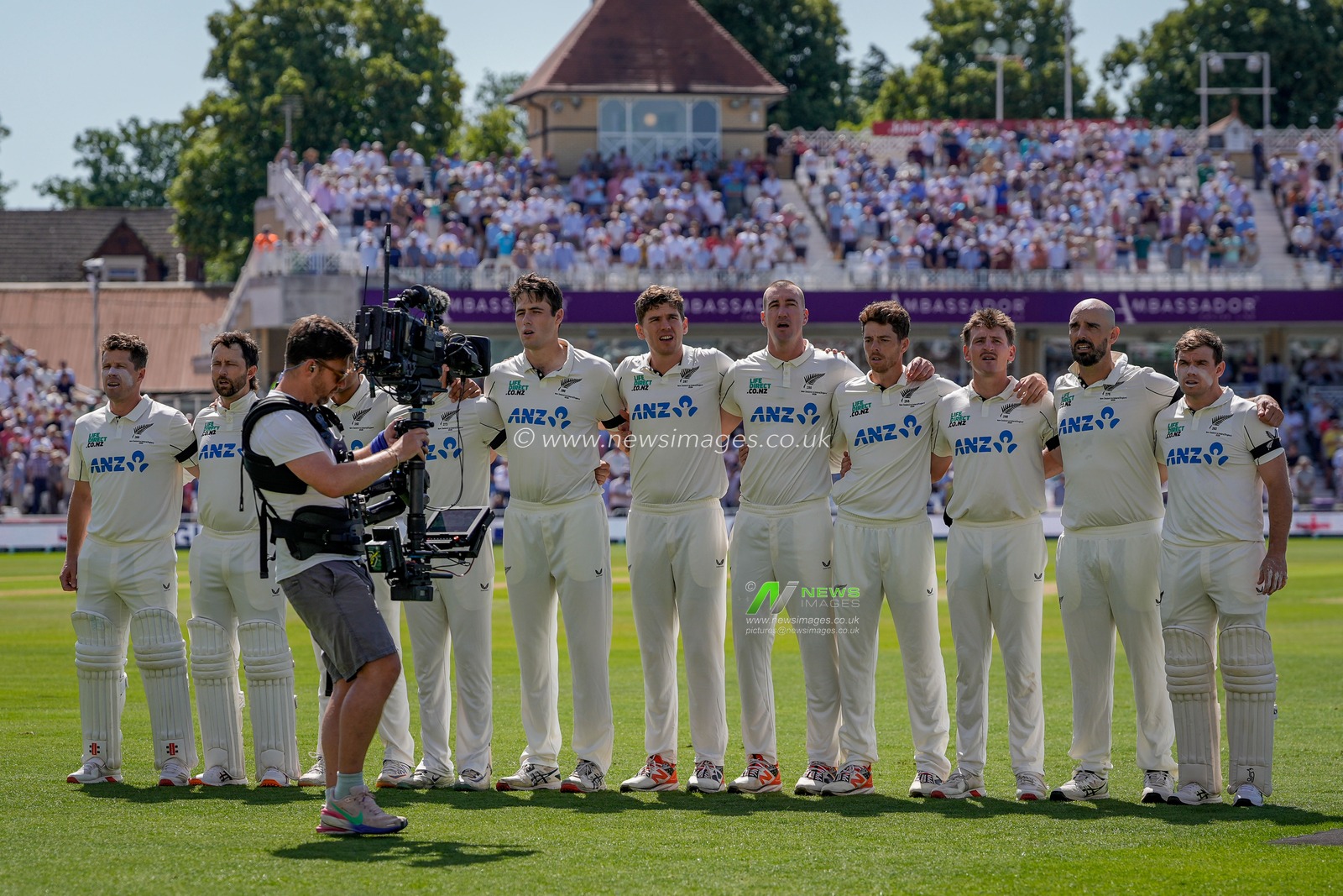 New Zealand players during the pre-match national anthem during the 3rd Rothesay Test Match Day 1 match England vs New Zealand at Trent Bridge, Nottingham, United Kingdom on 25 June 2026

(Photo by Maynard Manyowa/News Images)