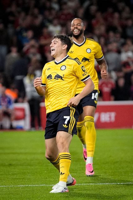 Daniel James of Leeds United celebrates his goal to make it  0-1 during the Carabao Cup round 2 match Nottingham Forest vs Leeds Rhinos at City Ground, Nottingham, United Kingdom on 25 August 2026

(Photo by Maynard Manyowa/News Images)