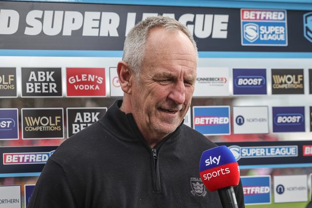 John Cartwright head coach of Hull FC speaks in the pre game live broadcasts on Sky Sports Rugby League during the Betfred Super League round 7 match Hull KR vs Hull FC at Sewell Group Craven Park, Hull, United Kingdom on 03 April 2026

(Photo by Mark Cosgrove/News Images)