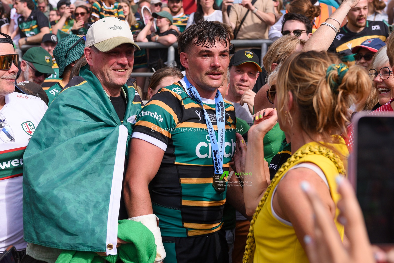 George Furbank of Northampton Saints celebrates with family following the Gallagher PREM Final match Northampton Saints vs Exeter Chiefs at Allianz Stadium, Twickenham, United Kingdom on 20 June 2026.

(Photo by Alex Williamson/News Images)