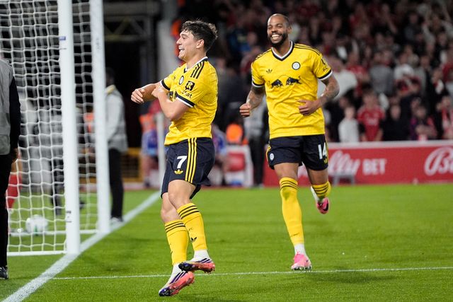Daniel James of Leeds United celebrates his goal to make it  0-1 during the Carabao Cup round 2 match Nottingham Forest vs Leeds Rhinos at City Ground, Nottingham, United Kingdom on 25 August 2026

(Photo by Maynard Manyowa/News Images)