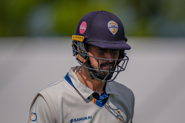 Ben Aitchison walks off after being caught off the bowling of Gabe Bell during the county Championship Division Two day 4 Derbyshire vs Gloucestershire at The Central Co-Op County Ground, Derby, United Kingdom on 27 April 2026

(Photo by Maynard Manyowa/News Images)