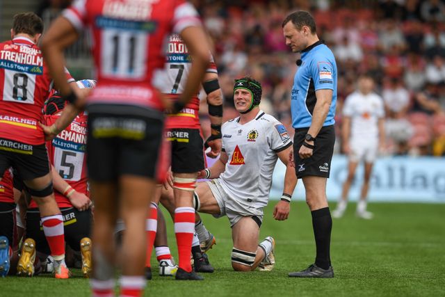 Exeter player preparing for the scrum during the Gallagher Premiership match Gloucester vs Exeter at Kingsholm Stadium, Gloucester, United Kingdom on 26 April 2026

(Photo by Alex Williamson/News Images)