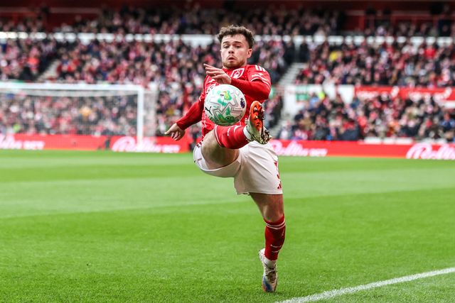 Neco Williams of Nottingham Forest controls the ball keeping it from going out of play during the Premier League match Nottingham Forest vs Fulham at City Ground, Nottingham, United Kingdom on 15 March 2026

(Photo by Alfie Cosgrove/News Images)