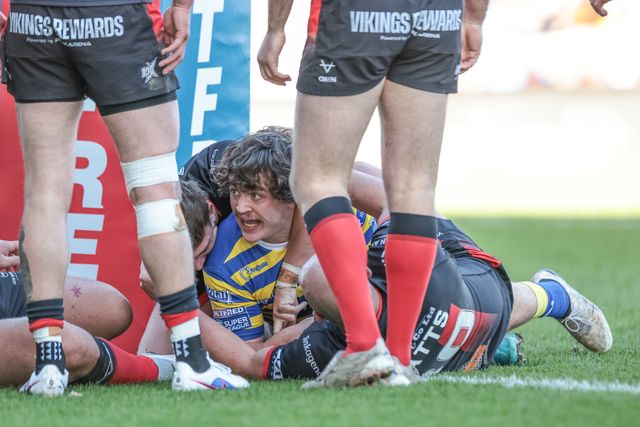 Max Wood of Warrington Wolves goes over for a try during the Betfred Challenge Cup round 4 match Goole Vikings vs Warrington Wolves at The Halliwell Jones Stadium, Warrington, United Kingdom on 14 March 2026

(Photo by Mark Cosgrove/News Images)