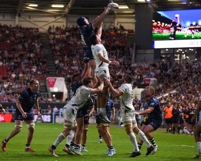 Joe Owen of Bristol Bears wins a line our during the Gallagher Premiership match Bristol Bears vs Bath at Ashton Gate, Bristol, United Kingdom on 29 May 2026

(Photo by Alex Williamson/News Images)