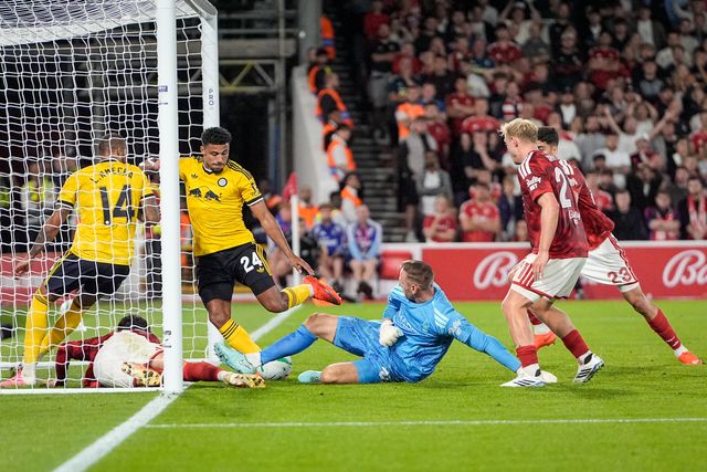James Justin of Leeds United scores to make it 0-2 during the Carabao Cup round 2 match Nottingham Forest vs Leeds Rhinos at City Ground, Nottingham, United Kingdom on 25 August 2026

(Photo by Maynard Manyowa/News Images)
