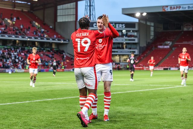 Reyes Cleary of Barnsley celebrates his goal to make it 1-1 during the Carabao Cup round 2 match Barnsley vs Crewe Alexandra at Oakwell, Barnsley, United Kingdom on 25 August 2026

(Photo by Alfie Cosgrove/News Images)