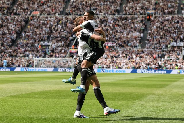Dan Burn of Newcastle United celebrates his goal to make it 2-0 with Bruno Guimaraes of Newcastle United during the Premier League match Newcastle Untied vs Brighton & Hove Albion at St. James's Park, Newcastle, United Kingdom on 02 May 2026

(Photo by Mark Cosgrove/News Images)