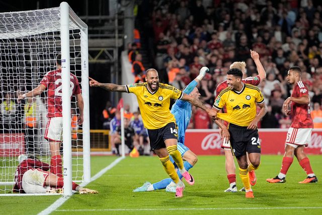 James Justin of Leeds United celebrates his goal to make it  0-2 during the Carabao Cup round 2 match Nottingham Forest vs Leeds Rhinos at City Ground, Nottingham, United Kingdom on 25 August 2026

(Photo by Maynard Manyowa/News Images)