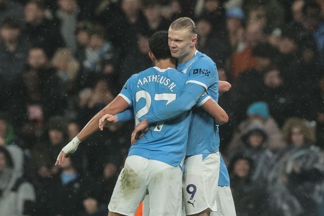 Erling Haaland of Manchester City celebrates his goal to make it 3-0 during the Premier League match Manchester City vs Fulham at Etihad Stadium, Manchester, United Kingdom on 11 February 2026

(Photo by Mark Cosgrove/News Images)