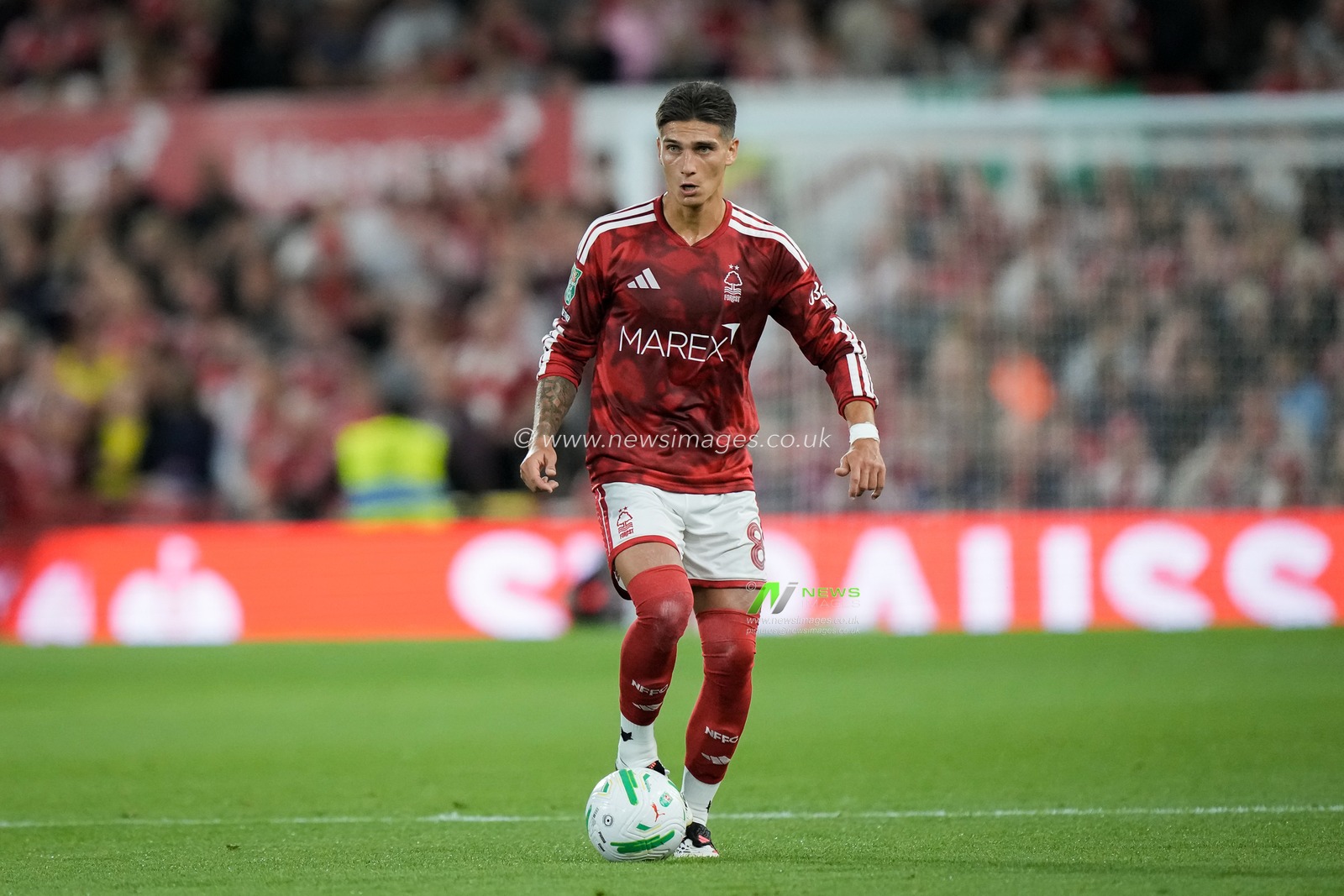 Nicolás Domínguez of Nottingham Forest controls the ball  during the Carabao Cup round 2 match Nottingham Forest vs Leeds Rhinos at City Ground, Nottingham, United Kingdom on 25 August 2026

(Photo by Maynard Manyowa/News Images)