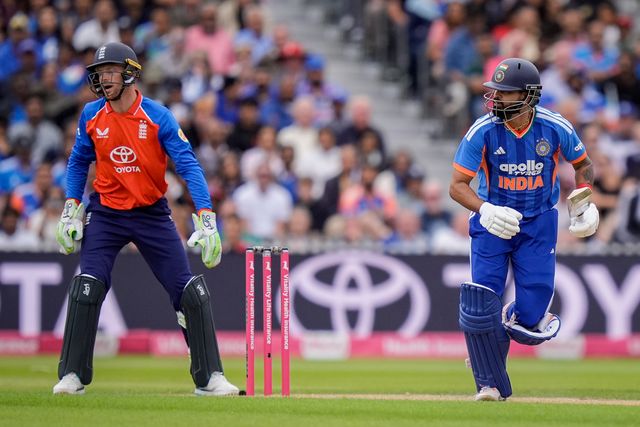 India captain Shreyas Iyer  batting with Jos Buttler of England wicket keeper during the Second Vitality T20 International match England vs India at Old Trafford, Manchester, United Kingdom on 04 July 2026

(Photo by Maynard Manyowa/News Images)