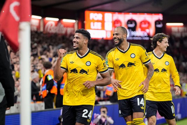 James Justin of Leeds United celebrates his goal to make it  0-2 during the Carabao Cup round 2 match Nottingham Forest vs Leeds Rhinos at City Ground, Nottingham, United Kingdom on 25 August 2026

(Photo by Maynard Manyowa/News Images)