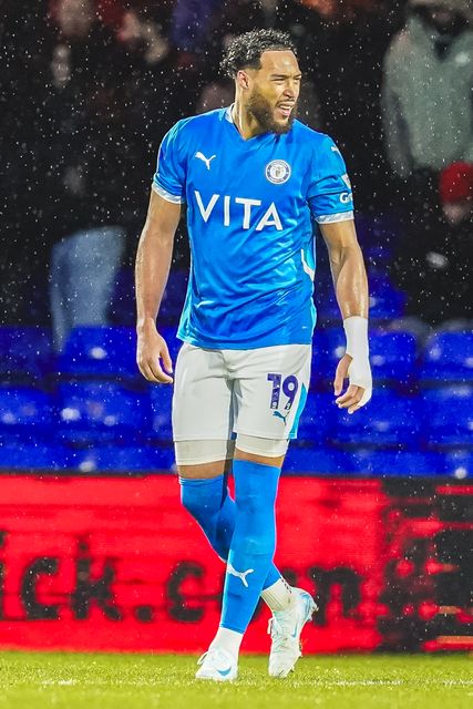 Stockport County Forward Kyle Wootton  during the Sky Bet League 1 match Stockport County vs Exeter City at Edgeley Park Stadium, Stockport, United Kingdom, 7th December 2024

(Photo by James Giblin/News Images)