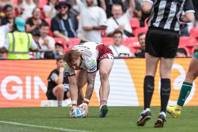 Adam Keighran of Wigan Warriors goes over for a try during the Betfred Challenge Cup Final match Wigan Warriors vs Hull KR at Wembley Stadium, London, United Kingdom on 30 May 2026

(Photo by Mark Cosgrove/News Images)