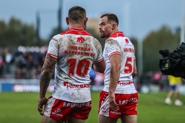 Joe Burgess of Hull KR celebrates his try making it 12-0 during the Betfred Super League Semi Final 2 match Hull KR vs St Helens at Sewell Group Craven Park, Kingston upon Hull, United Kingdom, 3rd October 2025

(Photo by Alfie Cosgrove/News Images)