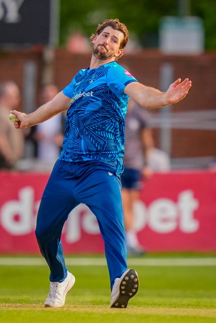 Ben Aitchison bowls during the Vitality Blast T20 match between Derbyshire Falcons and Durham Cricket at The Central Co-Op County Ground, Derby, United Kingdom on 22 May 2026

(Photo by Maynard Manyowa/News Images)
