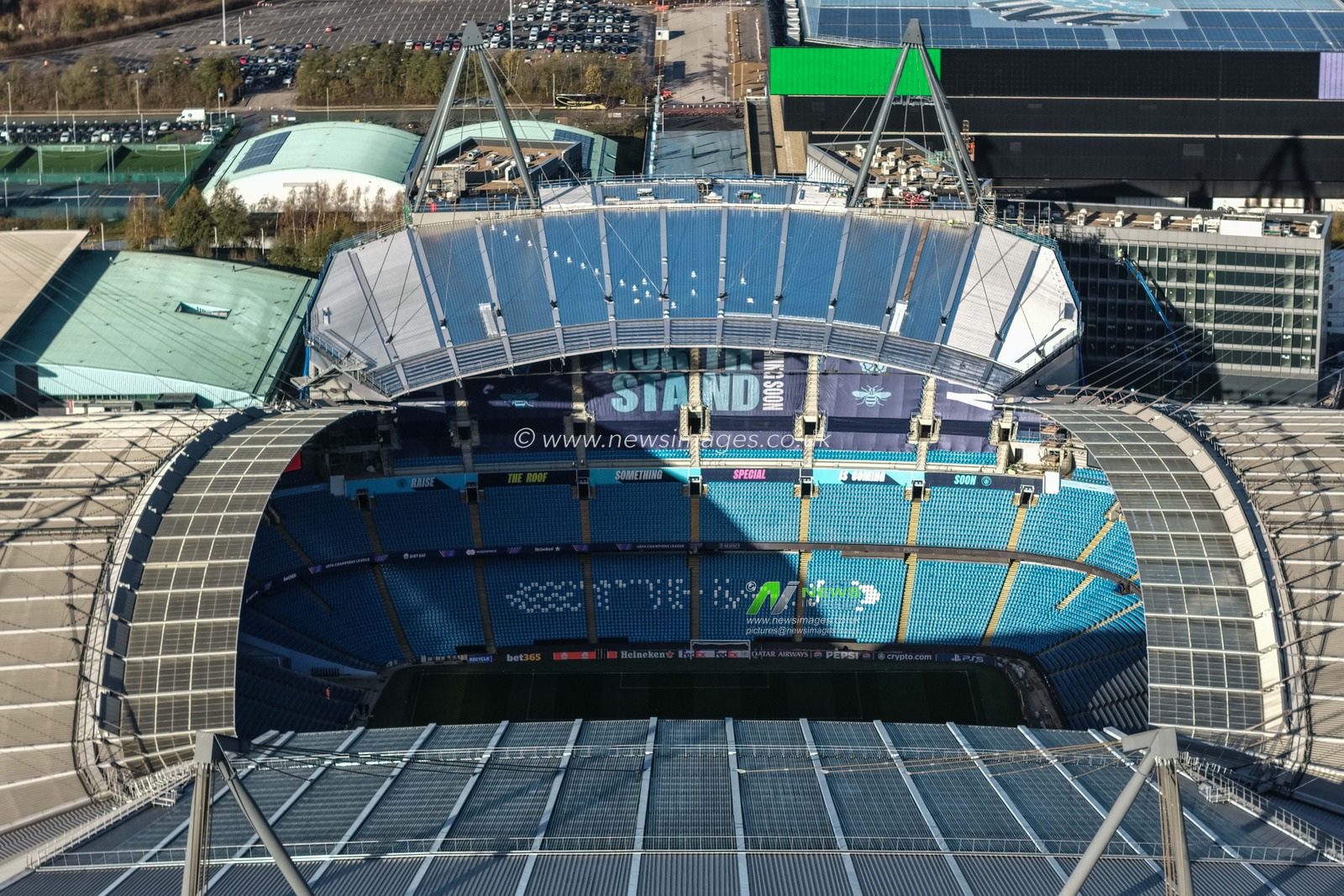 An aerial view off The City of Manchester Stadium during the UEFA Champions League Matchday 5 of 8 Manchester City v Bayer 04 Leverkusen at City of Manchester Stadium, Manchester, United Kingdom, 25th November 2025

(Photo by Mark Cosgrove/News Images)

*** GER AUT SUI OUT ***