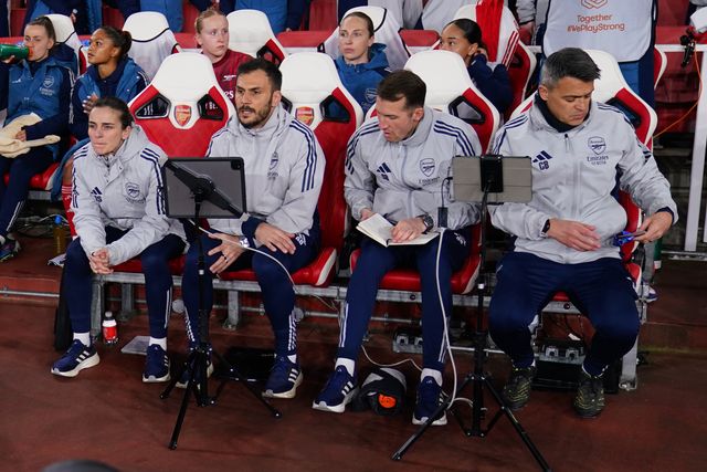 Renee Slegers manager of Arsenal and her coaching staff during the UEFA Women's Champions League Quarter-finals match Arsenal vs Chelsea at Arsenal Stadium, London, United Kingdom on 24 March 2026

(Photo by Harvey Murphy/News Images)