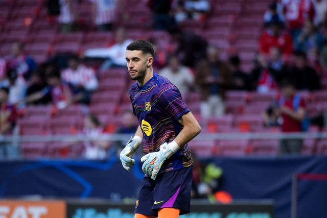 Joan García of FC Barcelona during the warm up of the UEFA Champions League Quarter Finals match Atletico Madrid vs Barcelona at Riyadh Air Metropolitano, Madrid, Spain on 14 April 2026

(Photo by Samuel Carreno/News Images)
