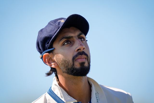 Shoaib Bashir of Derbyshire during the County Championship Division Two Derbyshire vs Gloucestershire at The Central Co-Op County Ground, Derby, United Kingdom on 24 April 2026

(Photo by Maynard Manyowa/News Images)