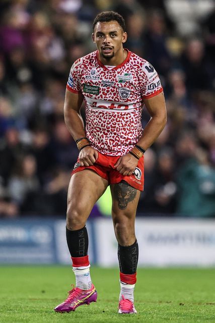 Umyla Hanley of Leigh Leopards during the Betfred Super League play-off Eliminator 1 match Leigh Leopards vs Wakefield Trinity at Progress With Unity Stadium, Leigh, United Kingdom, 26th September 2025

(Photo by Alfie Cosgrove/News Images)