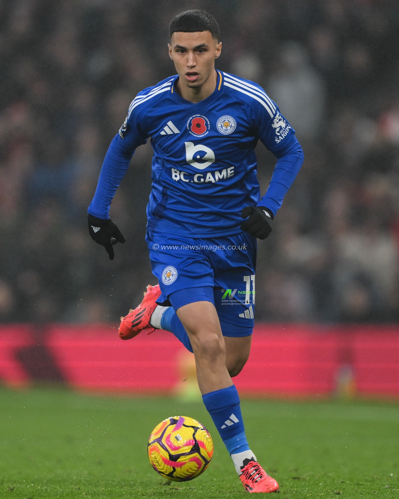 Bilal El Khannouss of Leicester City goes forward with the ball during the Premier League match Manchester United vs Leicester City at Old Trafford, Manchester, United Kingdom, 10th November 2024

(Photo by Craig Thomas/News Images)