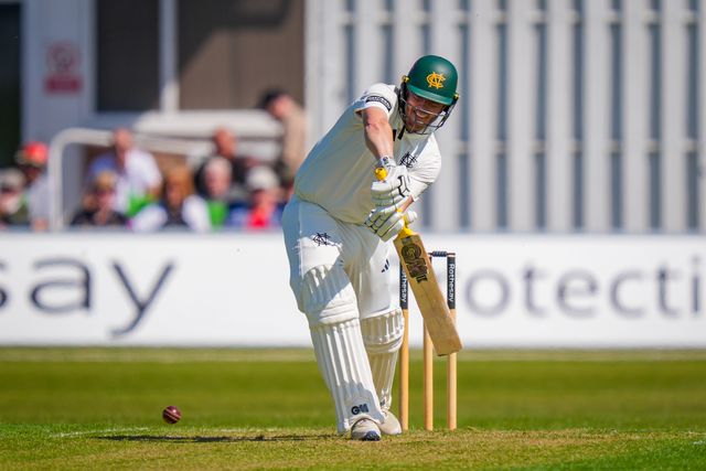 Ben Slater of Nottinghamshire drives the ball down the ground during Leicestershire County Cricket Club vs Nottinghamshire County Cricket Club in Country Cricket Division One Day 1 at Grace Road, Leicester, United Kingdom on 01 May 2026

(Photo by Maynard Manyowa/News Images)