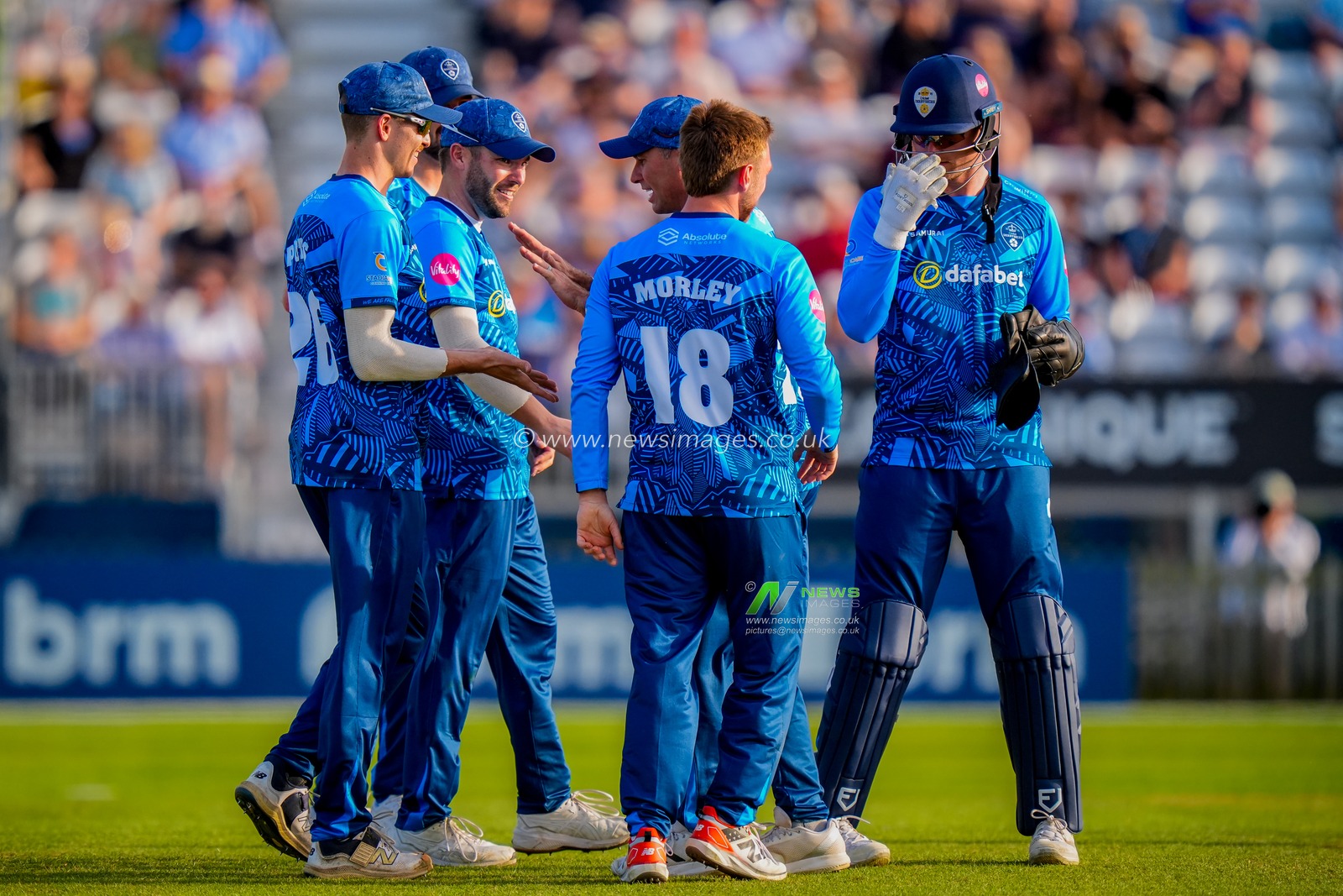 Jack Morley of Derbyshire celebrates the wicket of 
Ben Raine of Durham during the Vitality Blast T20 match between Derbyshire Falcons and Durham Cricket at The Central Co-Op County Ground, Derby, United Kingdom on 22 May 2026

(Photo by Maynard Manyowa/News Images)
