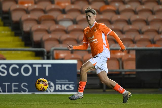 Jack Richardson of Blackpool makes a break with the ball during the Vertu Trophy match Blackpool vs Aston Villa U21 at Bloomfield Road, Blackpool, United Kingdom, 17th December 2024

(Photo by Craig Thomas/News Images)