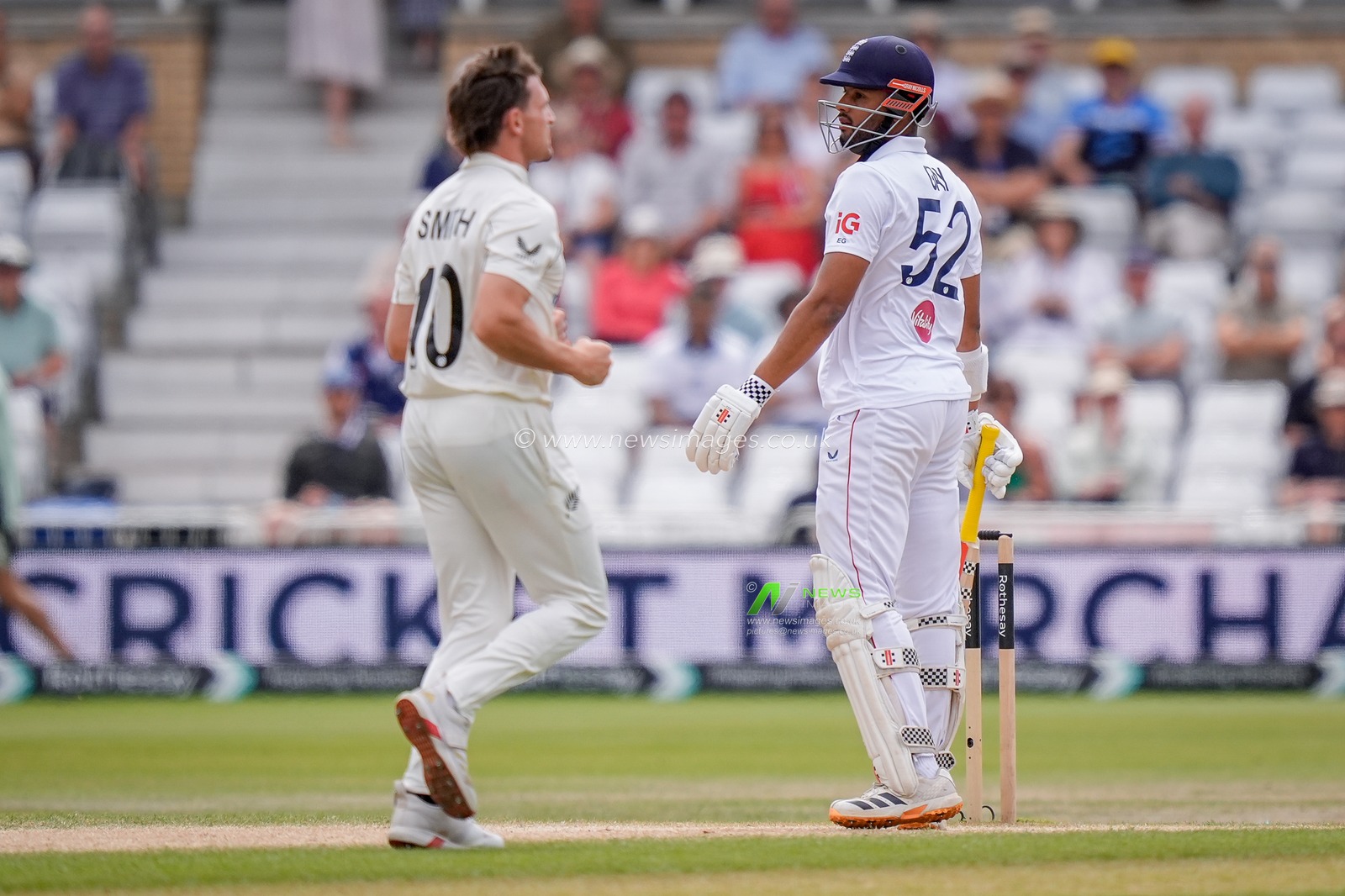 Emilio Gay of England edges the ball and is caught by Tom Blundell of New Zealand off the bowling of Nathan Smith of New Zealand during the 3rd Rothesay Test Match Day 5 match England vs New Zealand at Trent Bridge, Nottingham, United Kingdom on 29 June 2026

(Photo by Maynard Manyowa/News Images)