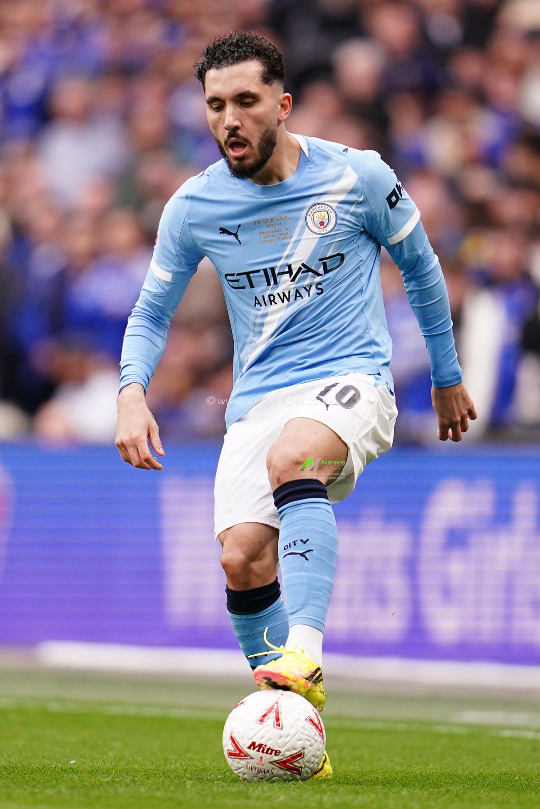 Rayan Cherki of Manchester City with the ball during the Emirates FA Cup Final match Chelsea vs Manchester City at Wembley Stadium, London, United Kingdom on 16 May 2026

(Photo by Harvey Murphy/News Images)
