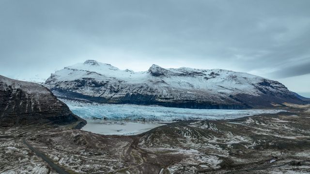 An aerial view of Skaftafell Glacier. Skaftafell Glacier, part of VatnajÃ¶kull National Park in Iceland, is a stunning natural wonder characterized by its breathtaking ice formations and rugged landscapes. Skaftafell Glacier, Skaftafell, Iceland, 25th March 2025

(Photo by Mark Cosgrove/News Images)