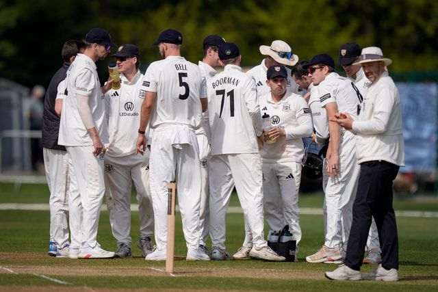 Gloucestershire players celebrate the wicket of Martin Andersson during the County Championship Division Two Derbyshire v Gloucestershire at The Central Co-Op County Ground, Derby, United Kingdom on 26 April 2026

(Photo by Maynard Manyowa/News Images)
