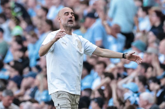 Pep Guardiola manager of Manchester City reacts in the technical area during the Premier League match Manchester City vs Aston Villa at Etihad Stadium, Manchester, United Kingdom on 24 May 2026

(Photo by Mark Cosgrove/News Images)