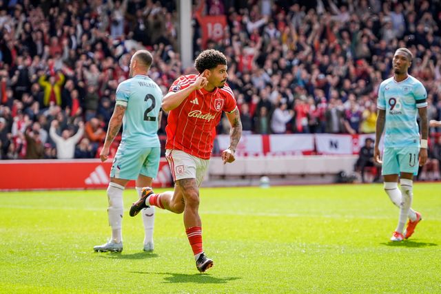 Morgan Gibbs-White of Nottingham Forest celebrates his goal to make it  2-1 during the Premier League match Nottingham Forest vs Burnley at City Ground, Nottingham, United Kingdom on 19 April 2026

(Photo by Maynard Manyowa/News Images)